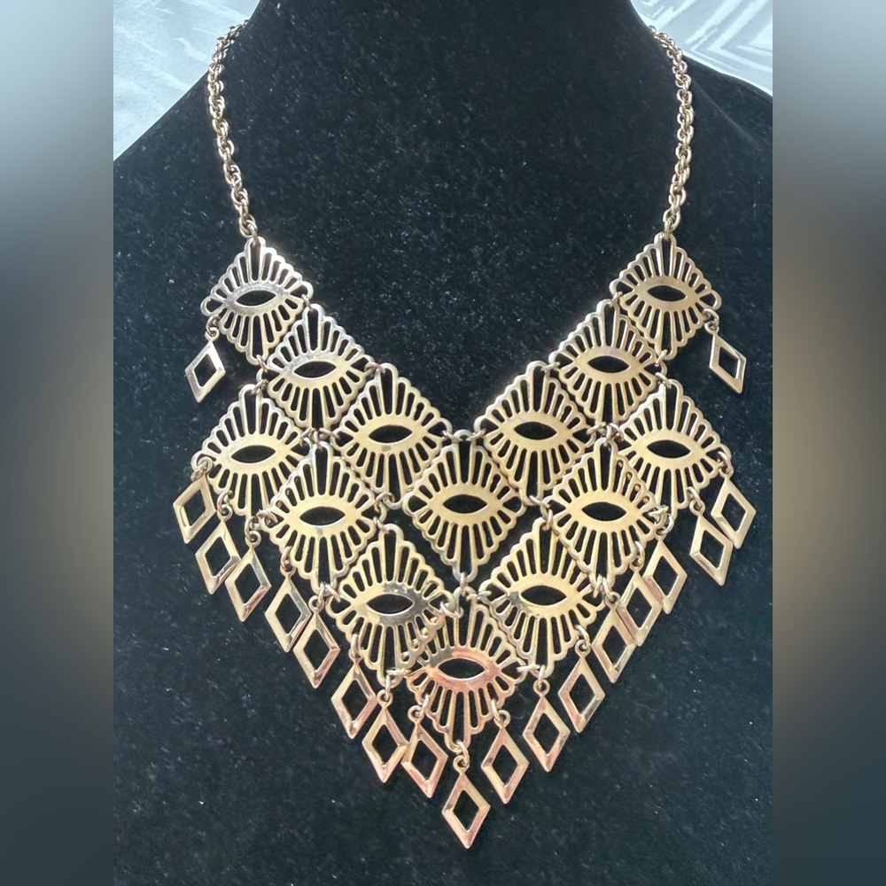 Sarah Coventry Geometric Egyptian Revival Necklace Statement Eye of Rah Evil